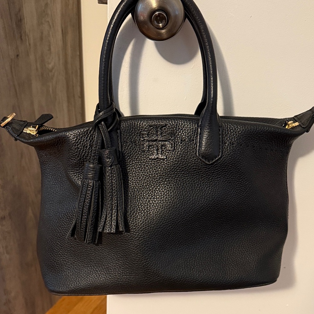 Elegant Black Satchel with Tassel Accents